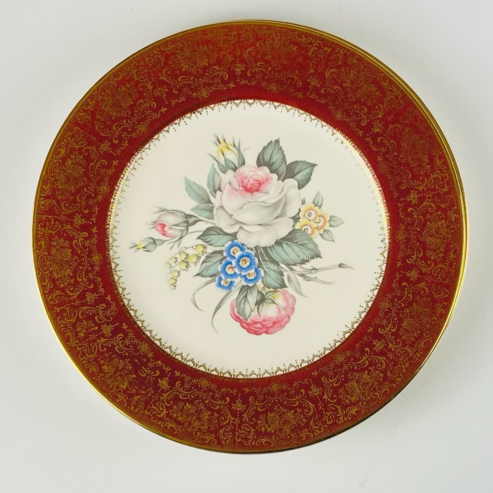 Set of 2- Imperial Salem Co Service Plates with 23kt Gold and Rose Bouquet